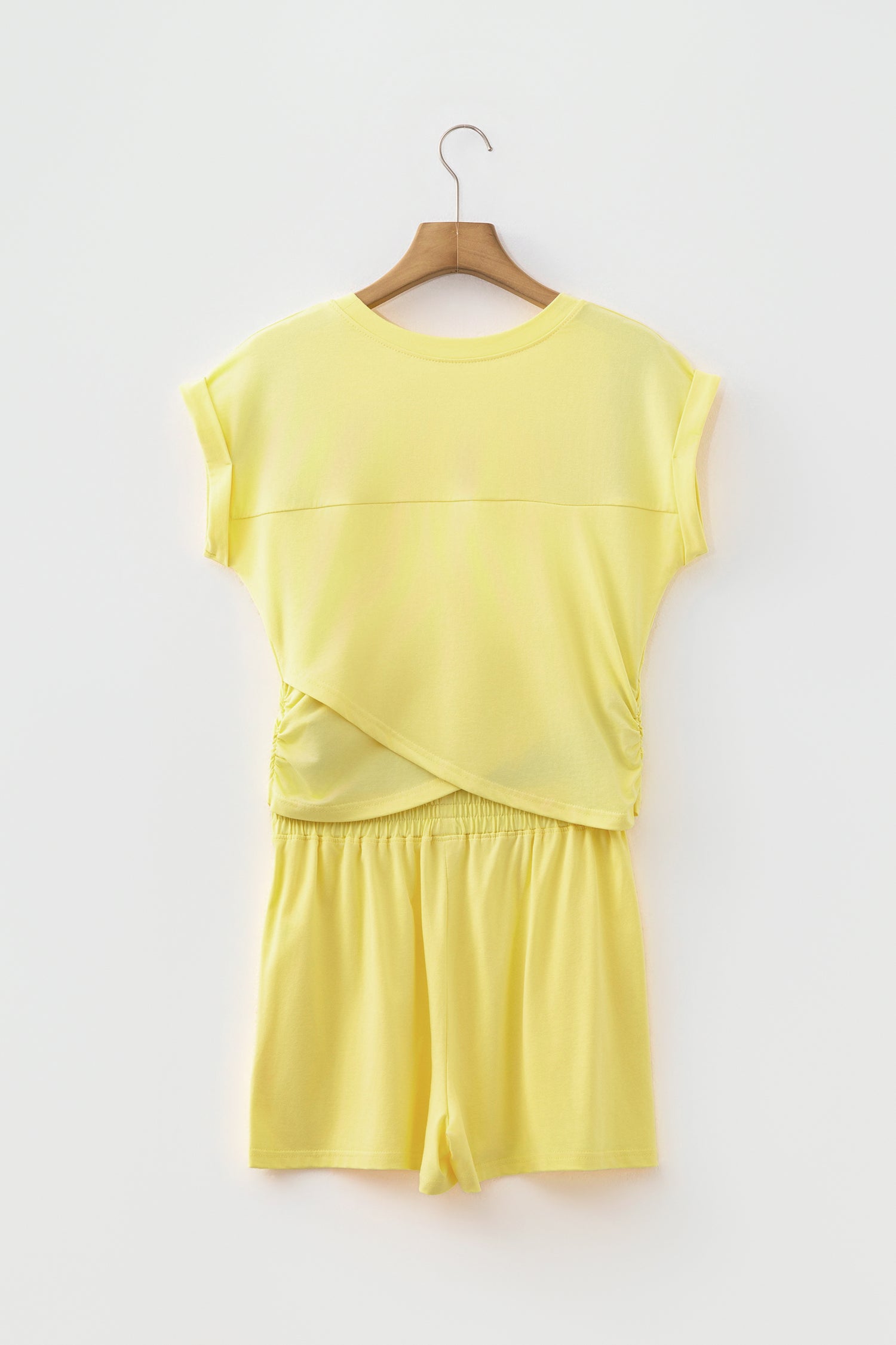 Mint Green Solid Short Sleeve Elastic Waist Pocket Casual Two Piece Short Set-Two Piece Sets/Short Sets-[Adult]-[Female]-2022 Online Blue Zone Planet