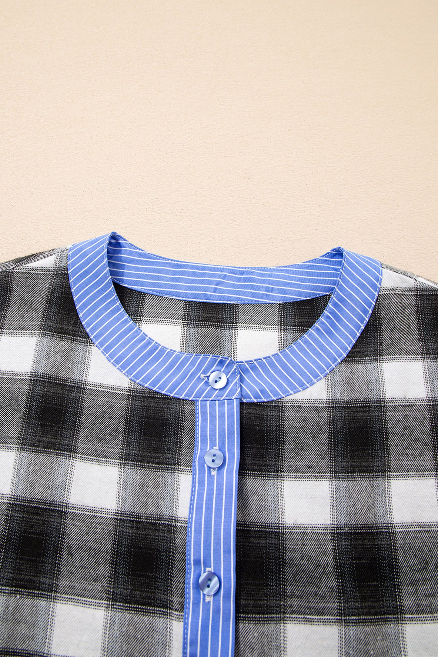 Black Contrast Striped Edge Half Placket Plaid Blouse-Tops/Blouses & Shirts-[Adult]-[Female]-2022 Online Blue Zone Planet