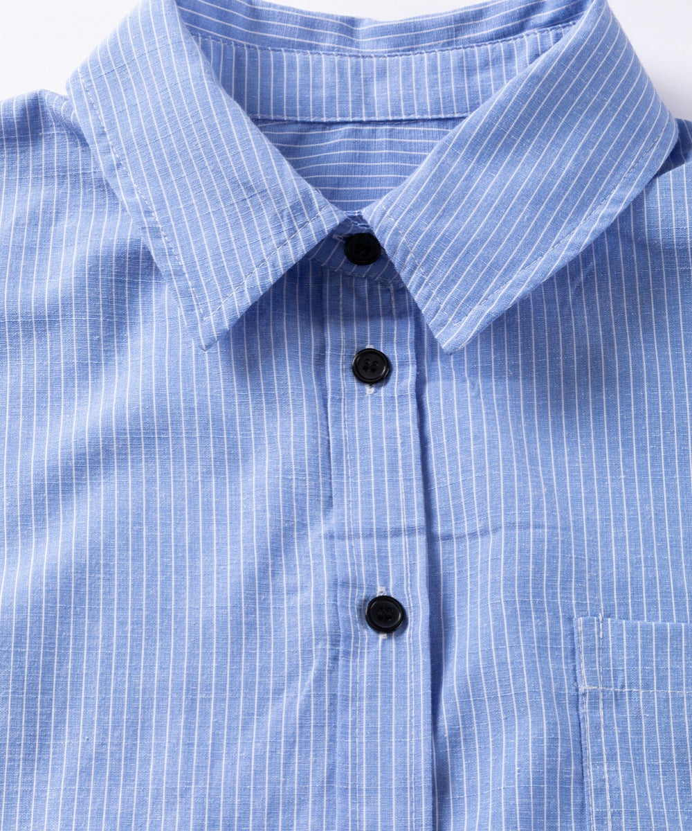 Striped Collared Neck Long Sleeve Shirt-TOPS / DRESSES-[Adult]-[Female]-2022 Online Blue Zone Planet