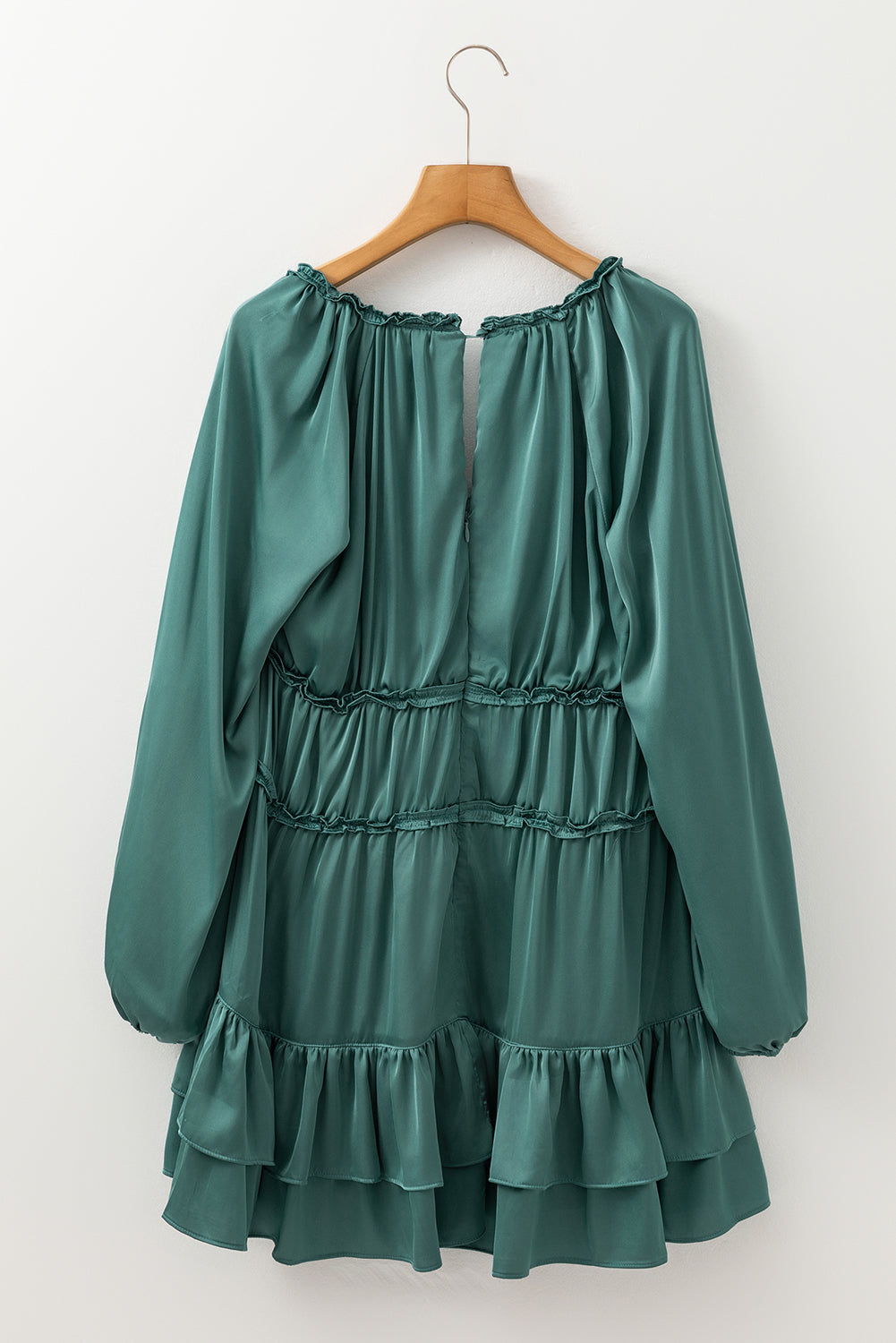 Mist Green Puff Sleeve Loose Fit Tiered Ruffle Mini Dress-Short Dresses-[Adult]-[Female]-2022 Online Blue Zone Planet