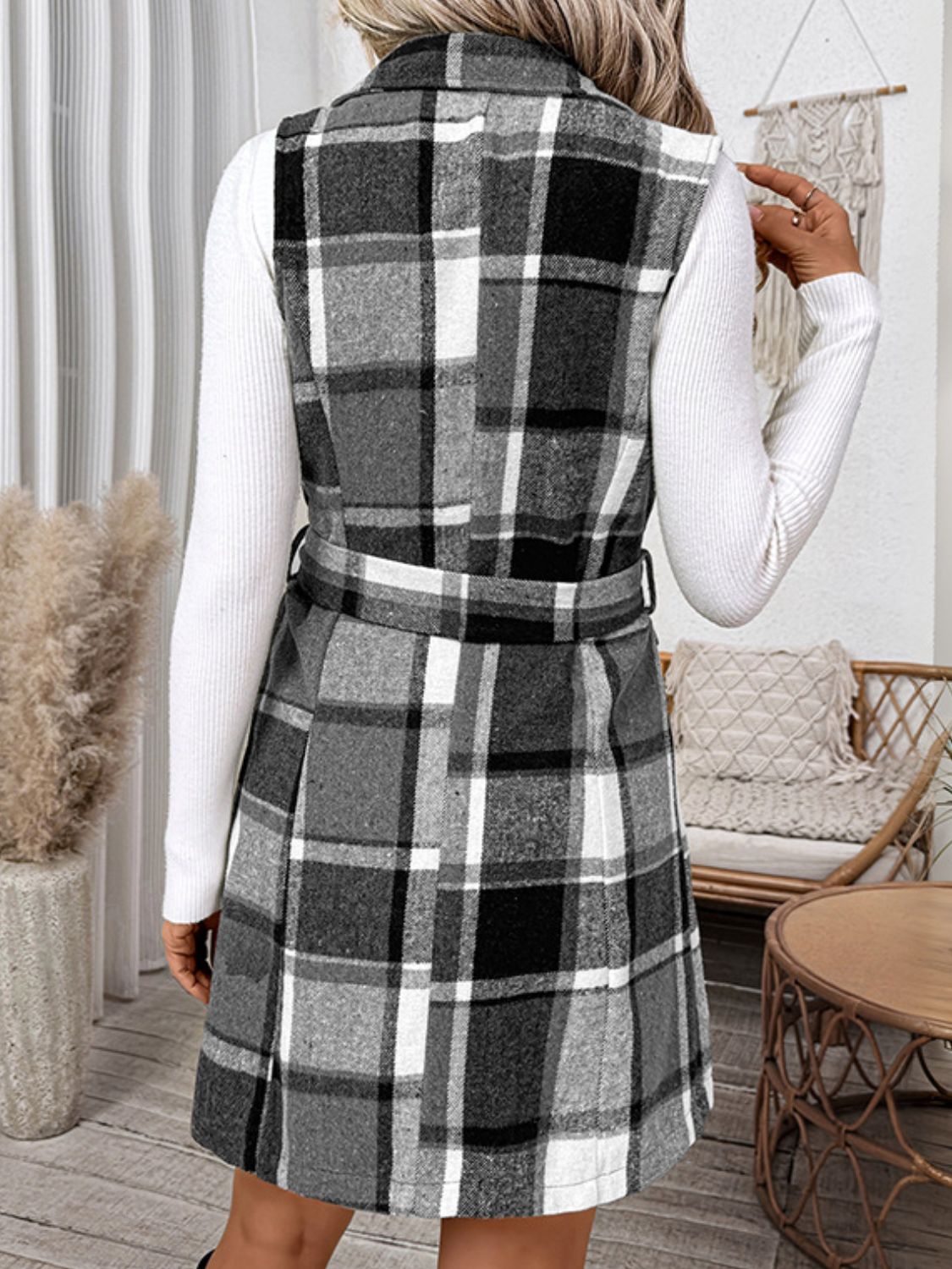 Perfee Tied Plaid Vest Coat-TOPS / DRESSES-[Adult]-[Female]-2022 Online Blue Zone Planet