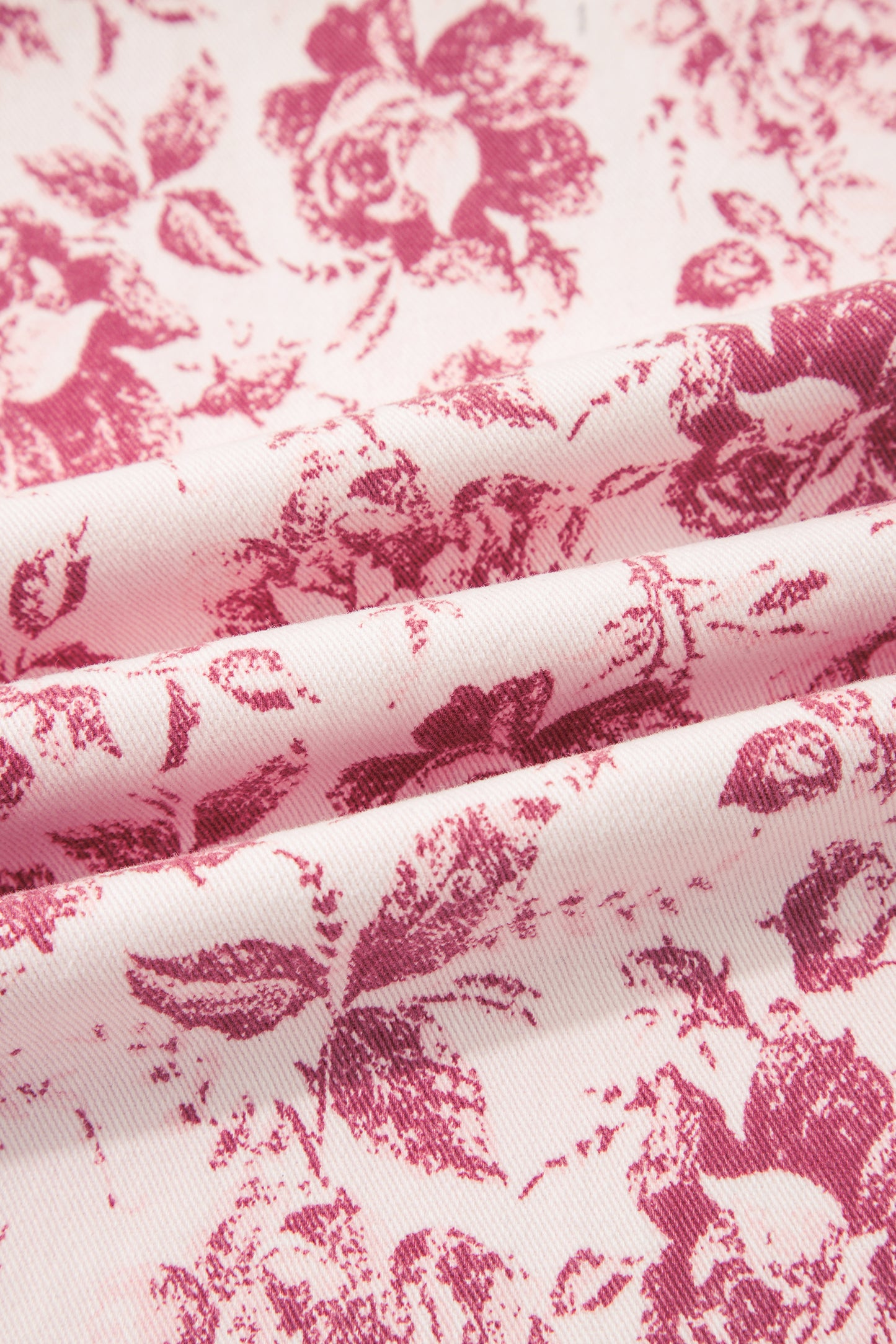 Pink Vintage Floral Print Denim Shift Pants-Bottoms/Jeans-[Adult]-[Female]-2022 Online Blue Zone Planet