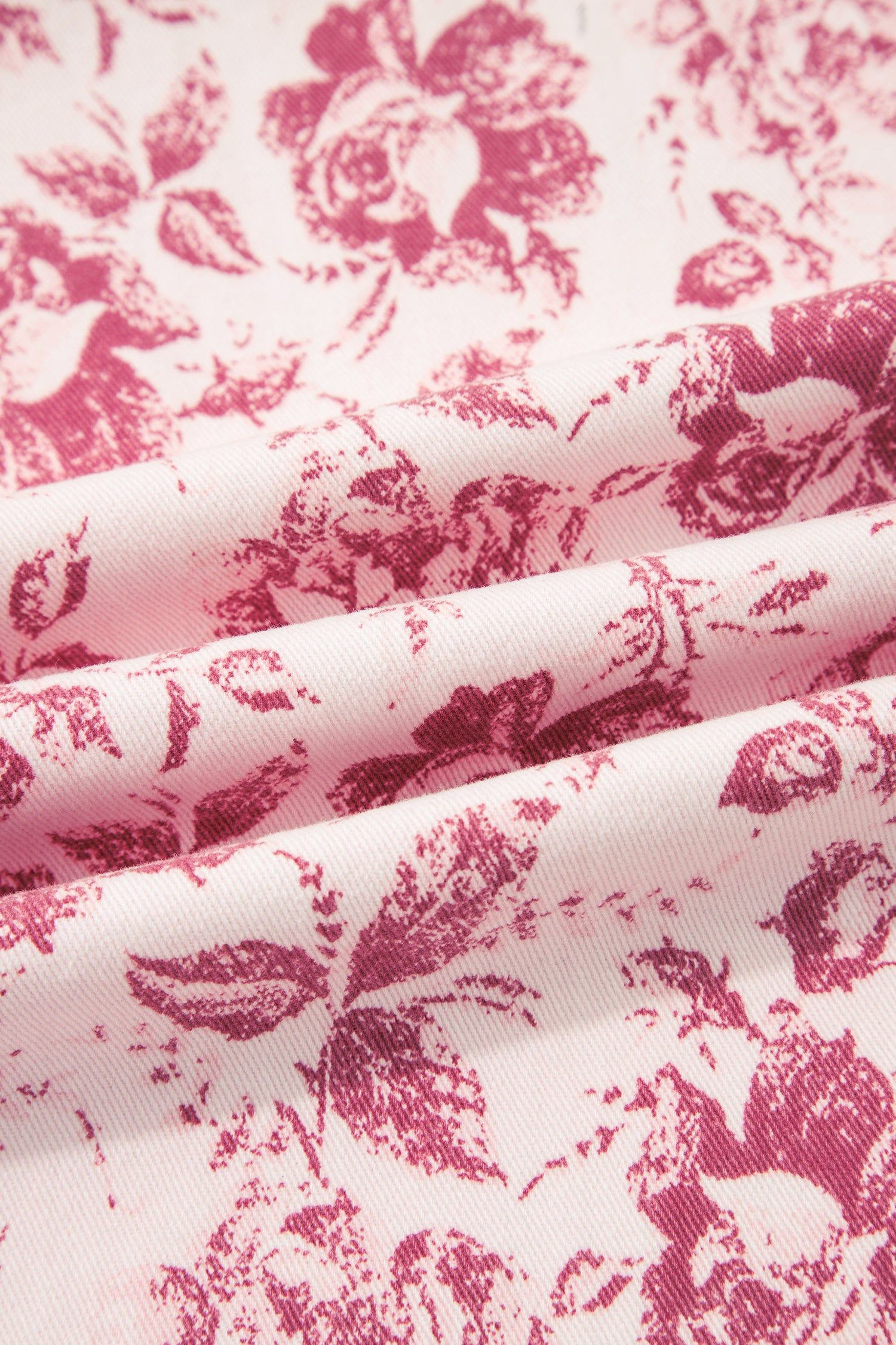 Pink Vintage Floral Print Denim Shift Pants-Bottoms/Jeans-[Adult]-[Female]-2022 Online Blue Zone Planet