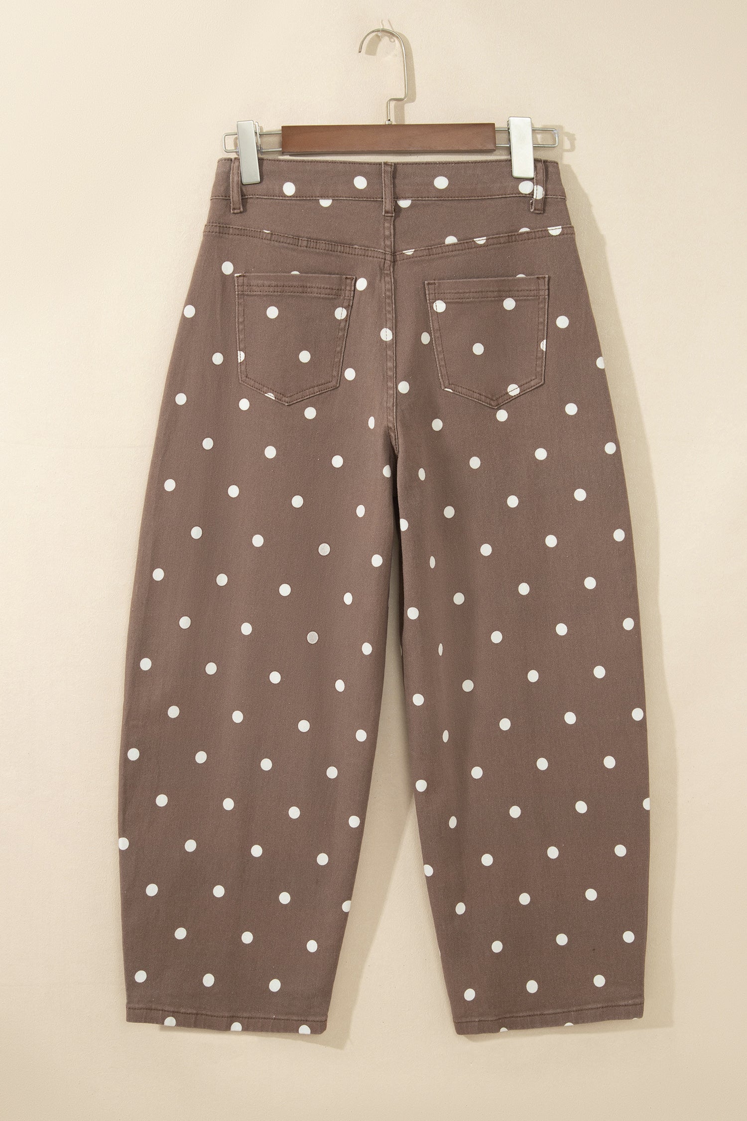 Brown Tailored Seam Polka Dot Print Barrel Casual Jeans-Bottoms/Jeans-[Adult]-[Female]-2022 Online Blue Zone Planet