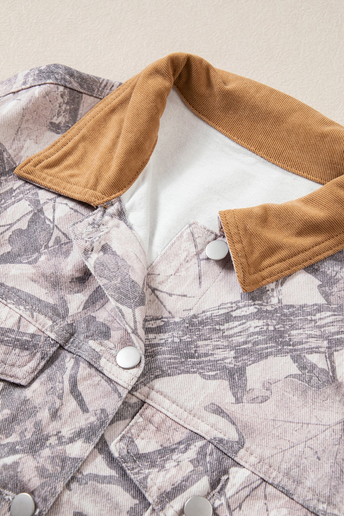 Gray Abstract Camo Print Colorblock Collar Oversized Shift Silhouette Denim Jacket-Outerwear/Denim jackets-[Adult]-[Female]-2022 Online Blue Zone Planet