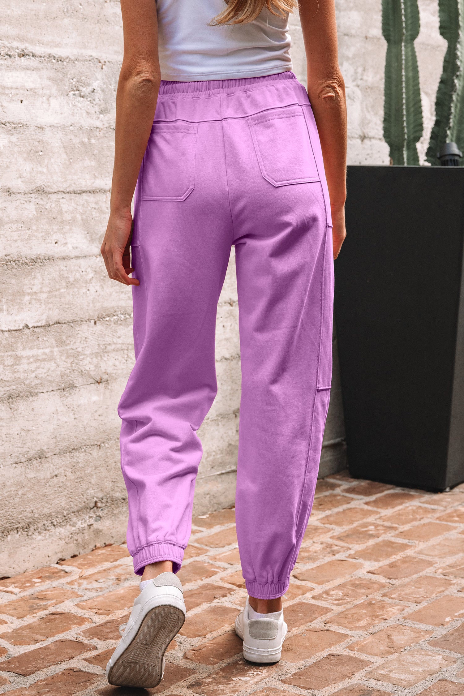 Lilac Drawstring Waist Patchwork Solid Color Jogger Pants-Bottoms/Pants & Culotte-[Adult]-[Female]-2022 Online Blue Zone Planet