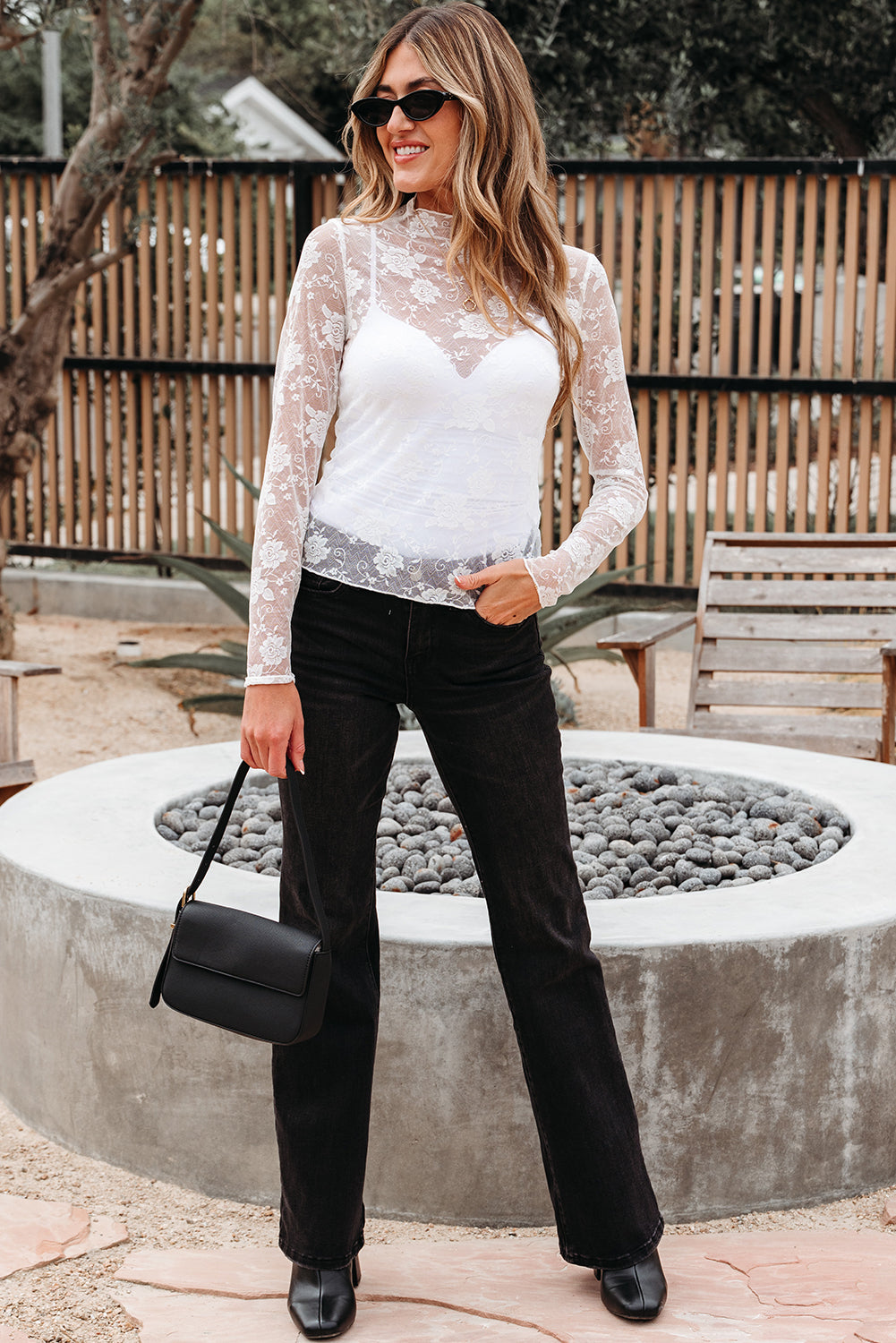 White Sheer Floral Lace Mesh Mock Neck Long Sleeve Top-Tops/Long Sleeve Tops-[Adult]-[Female]-2022 Online Blue Zone Planet
