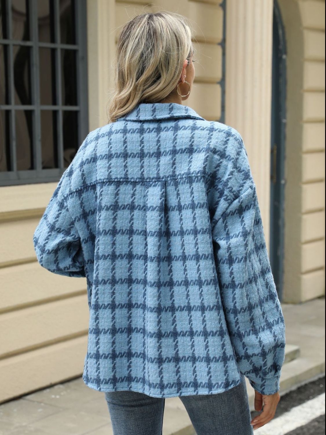 Plaid Collared Neck Long Sleeve Jacket-TOPS / DRESSES-[Adult]-[Female]-2022 Online Blue Zone Planet