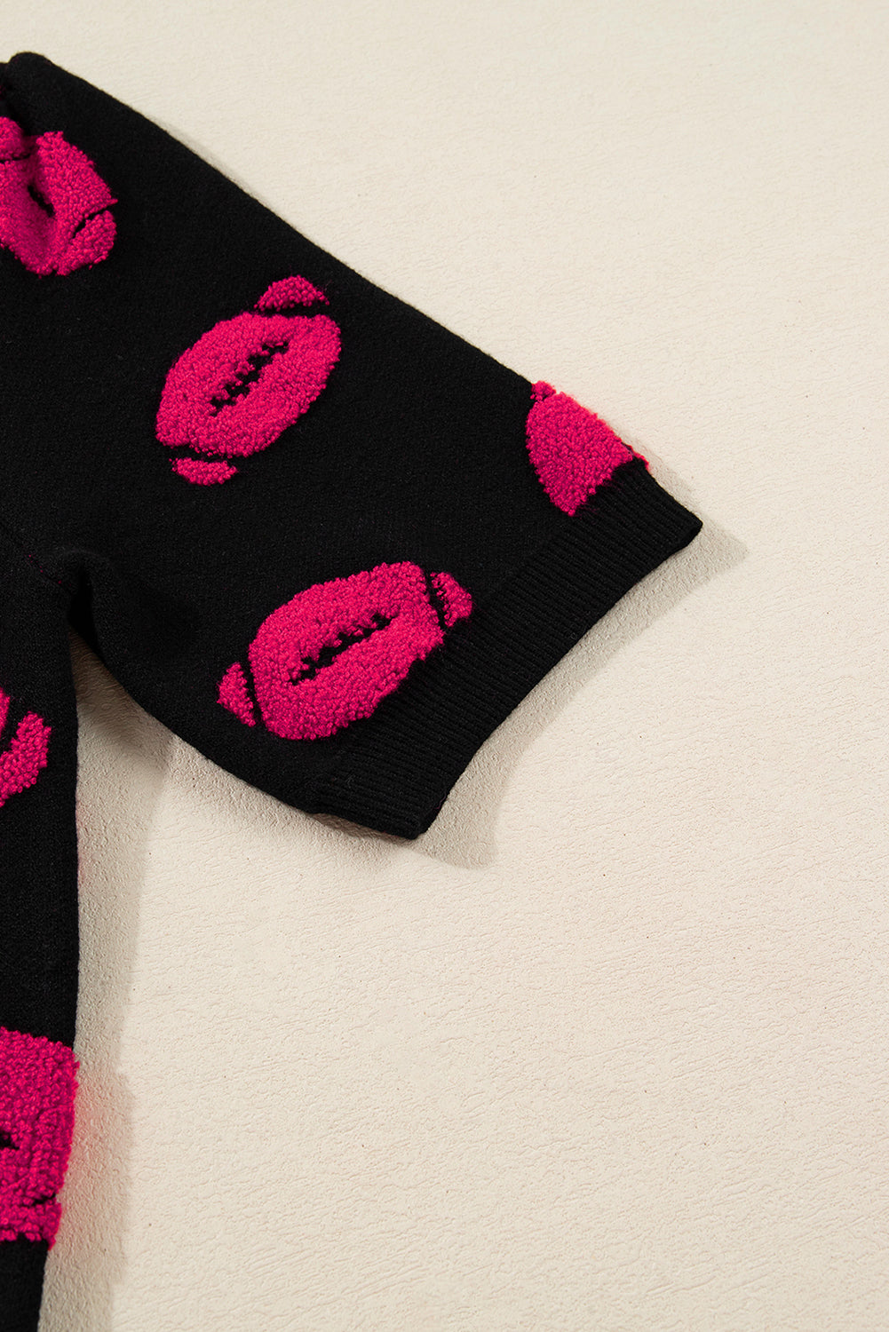 Black Rugby Print Casual Knit Short Sleeve Sweater-TOPS / DRESSES-[Adult]-[Female]-2022 Online Blue Zone Planet