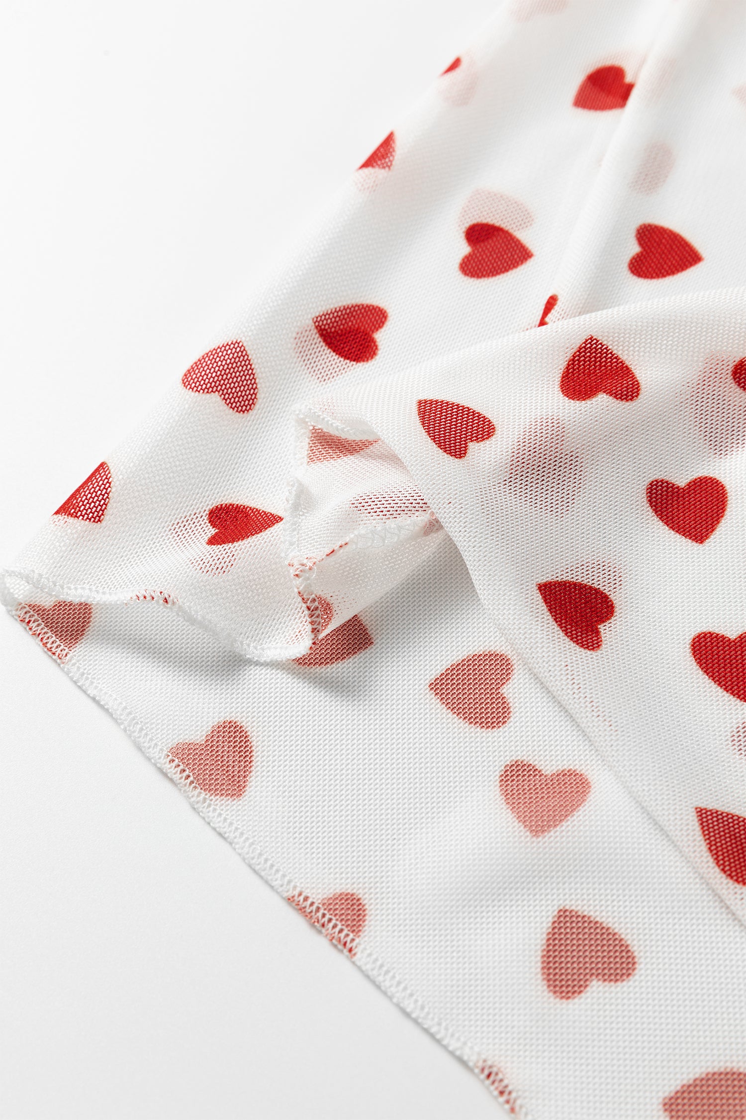 Red Allover Heart Print Mesh Short Sleeve Top-Tops/Tops & Tees-[Adult]-[Female]-2022 Online Blue Zone Planet