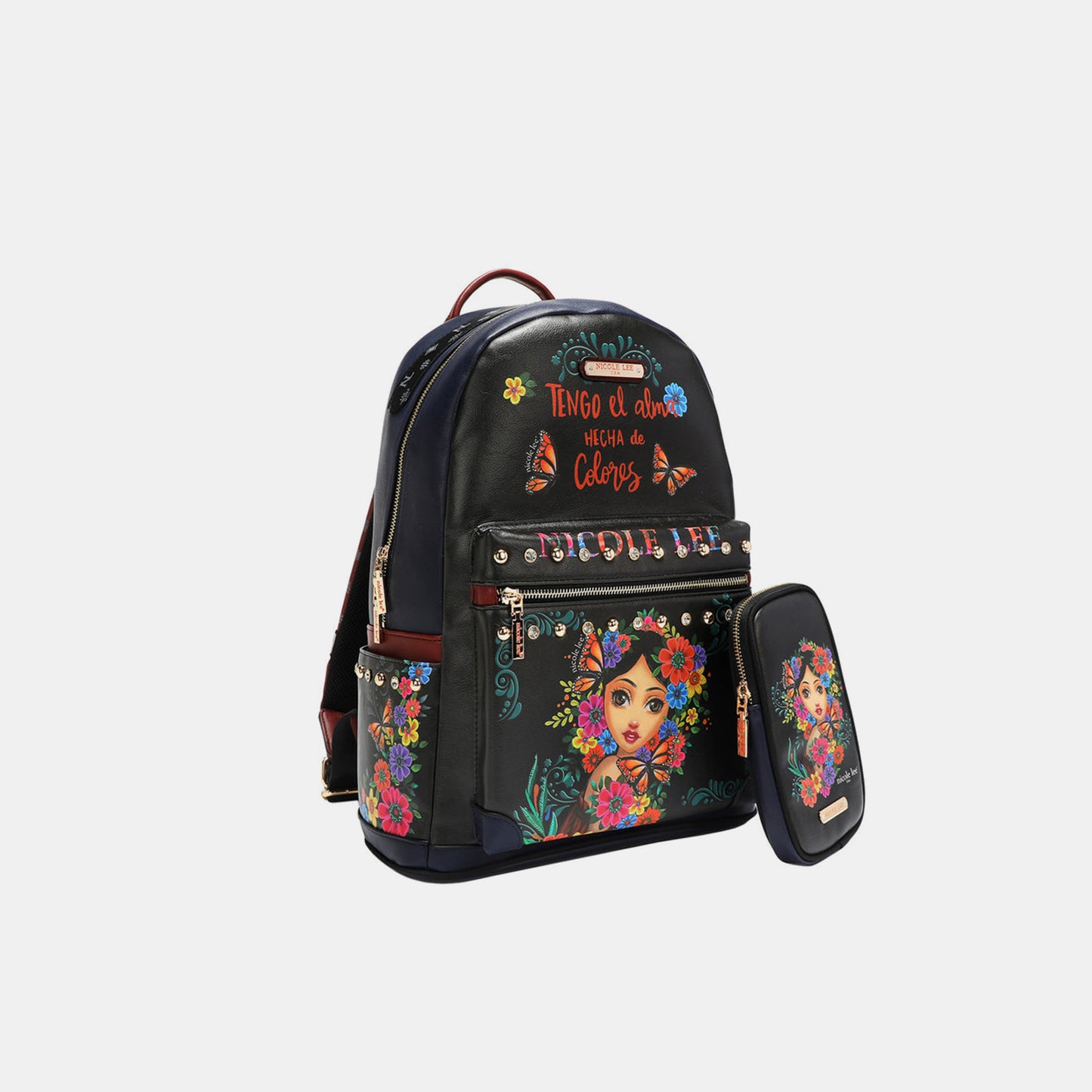 Nicole Lee USA Printed Vegan Leather Backpack Bag with Charging Port and Pouch-HANDBAGS-[Adult]-[Female]-Alma de Colores-One Size-2022 Online Blue Zone Planet