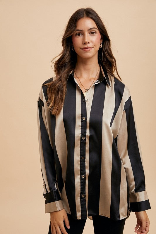 Blue Zone Planet | Annie Wear Striped Dropped Shoulder Button Up Shirt-TOPS / DRESSES-[Adult]-[Female]-2022 Online Blue Zone Planet