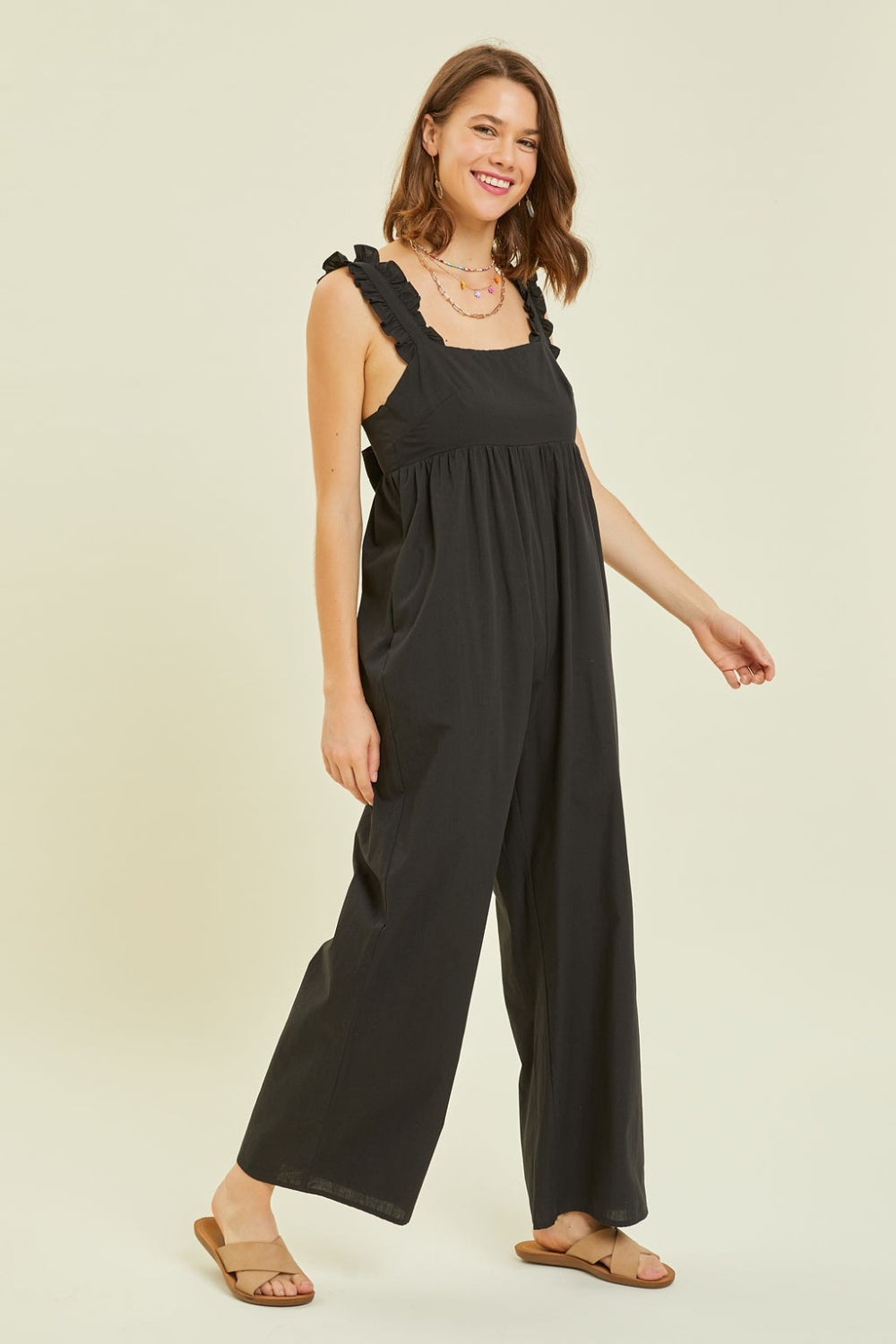 HEYSON Full Size Ruffled Strap Back Tie Wide Leg Jumpsuit-TOPS / DRESSES-[Adult]-[Female]-Black-S-2022 Online Blue Zone Planet