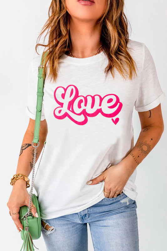 LOVE Round Neck Short Sleeve T-Shirt-TOPS / DRESSES-[Adult]-[Female]-White-S-2022 Online Blue Zone Planet