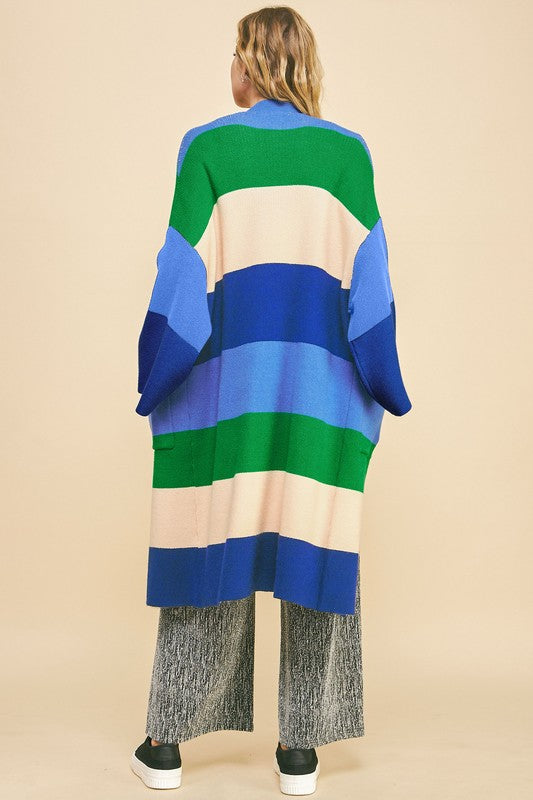 Davi & Dani Color Block Kimono Sleeve Open Front Cardigan-TOPS / DRESSES-[Adult]-[Female]-2022 Online Blue Zone Planet