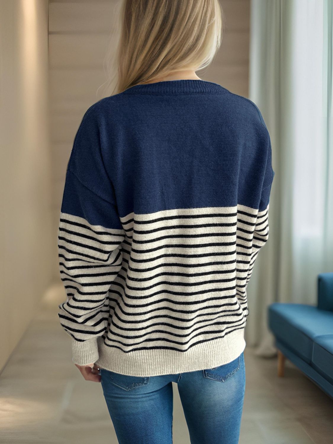 Striped Button Down Long Sleeve Cardigan-NEW ARRIVALS-[Adult]-[Female]-2022 Online Blue Zone Planet