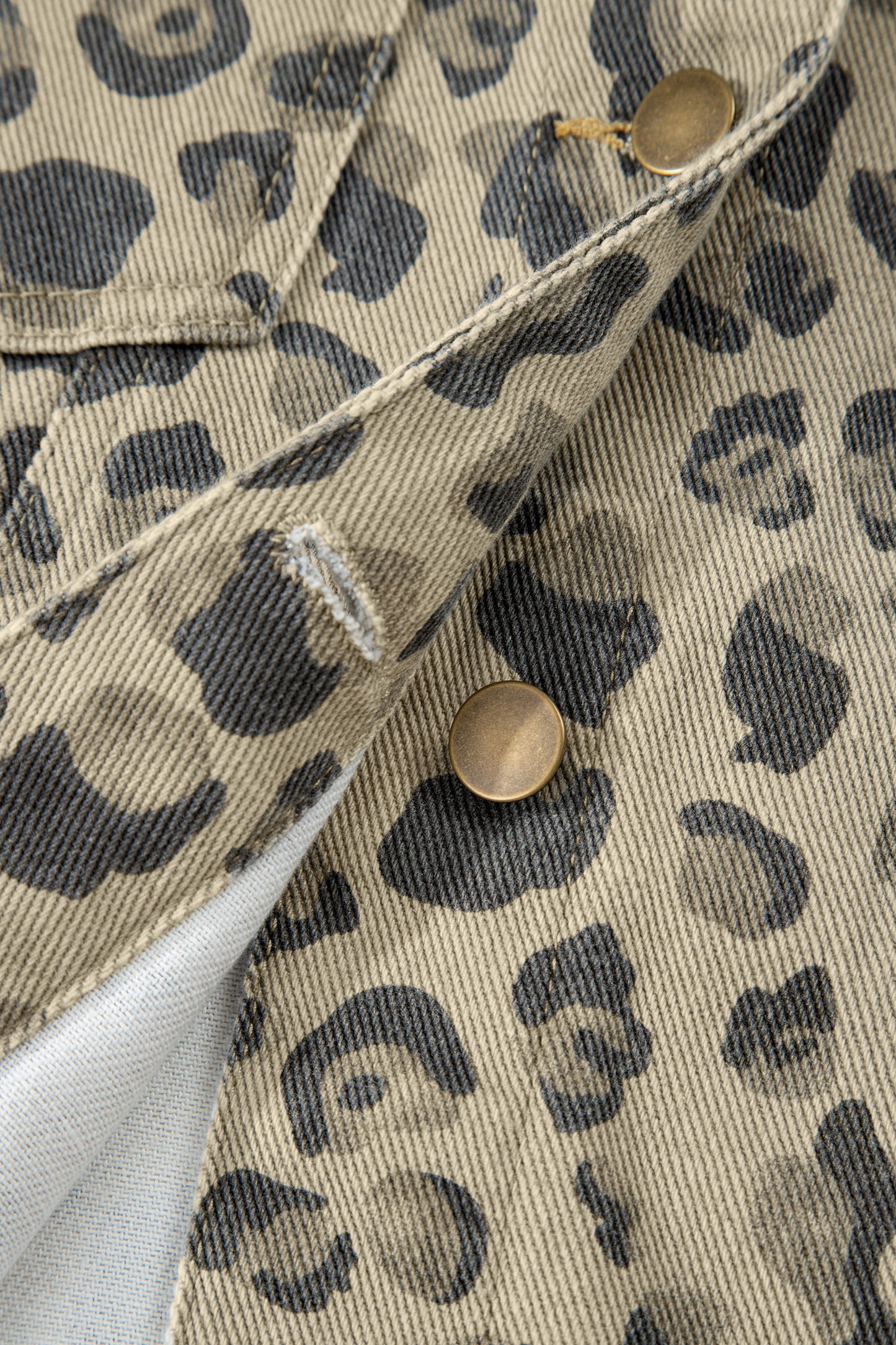 Khaki Retro Leopard Print Seam Detail Button Down Denim Jacket-Outerwear/Denim jackets-[Adult]-[Female]-2022 Online Blue Zone Planet