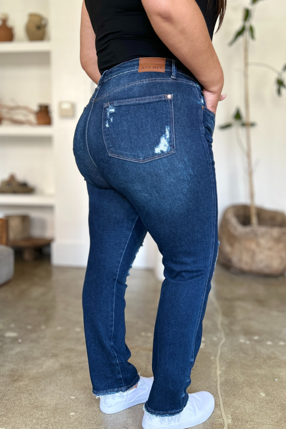 Blue Zone Planet | Judy Blue Full Size High Waist Rigid Magic Heavy Destroy Straight Jeans-TOPS / DRESSES-[Adult]-[Female]-2022 Online Blue Zone Planet