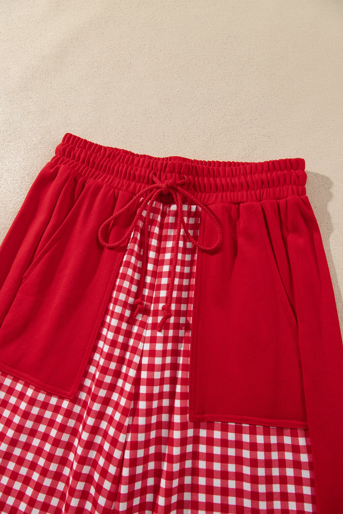Khaki Color Block Plaid Patchwork Long Sleeve Pullover Wide Leg Pant Set-Two Piece Sets/Pant Sets-[Adult]-[Female]-2022 Online Blue Zone Planet