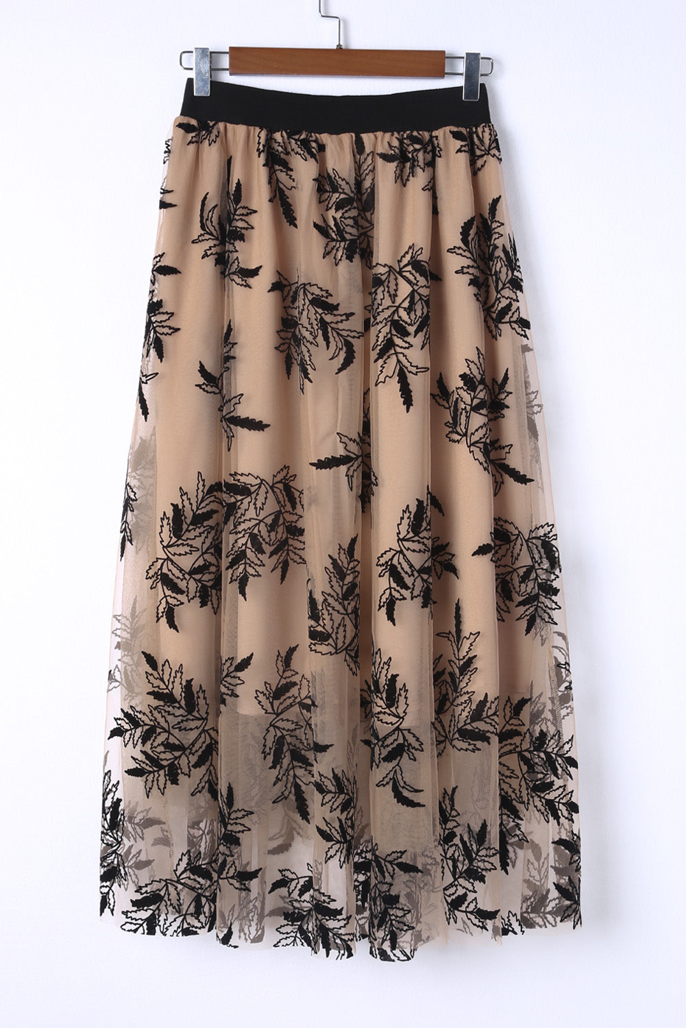 Gold Flame Floral Leaves Embroidered High Waist Maxi Skirt-Skirts-[Adult]-[Female]-2022 Online Blue Zone Planet