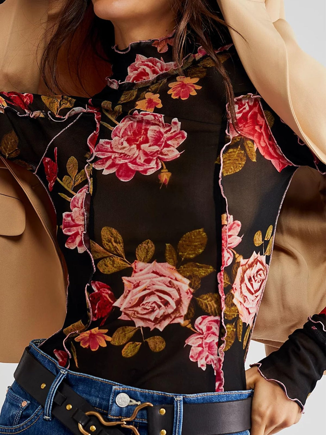 Floral Mock Neck Long Sleeve Top-TOPS / DRESSES-[Adult]-[Female]-2022 Online Blue Zone Planet