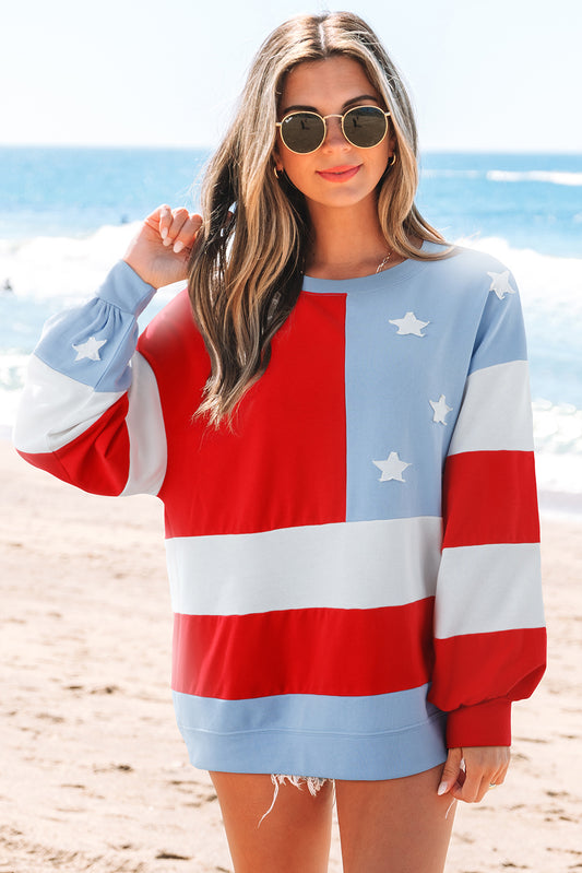 Multicolour American Flag Vintage Oversized Pullover Sweatshirt-Tops/Sweatshirts & Hoodies-[Adult]-[Female]-Multicolour-S-2022 Online Blue Zone Planet