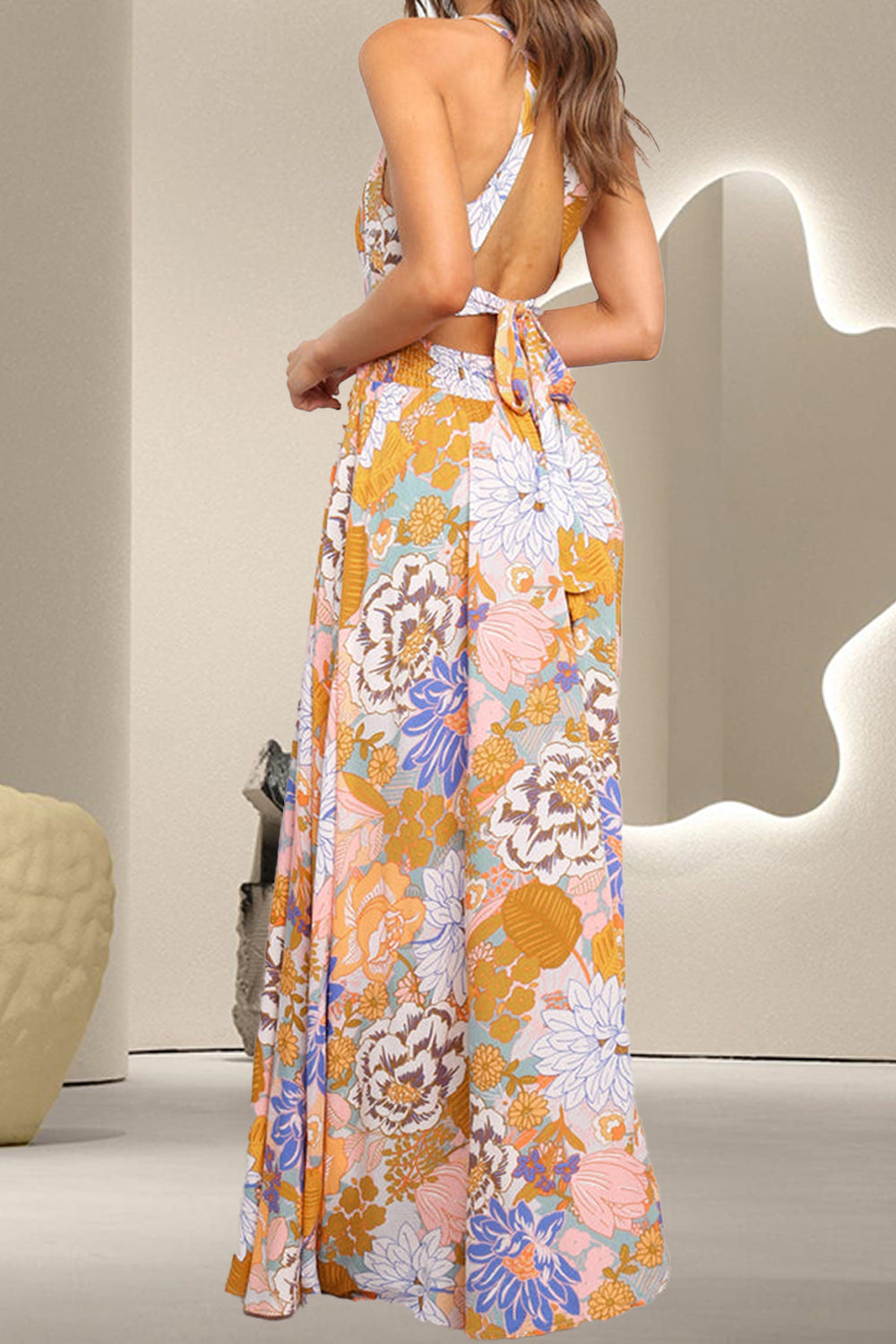 Tied Printed Grecian Sleeveless Maxi Dress-TOPS / DRESSES-[Adult]-[Female]-2022 Online Blue Zone Planet