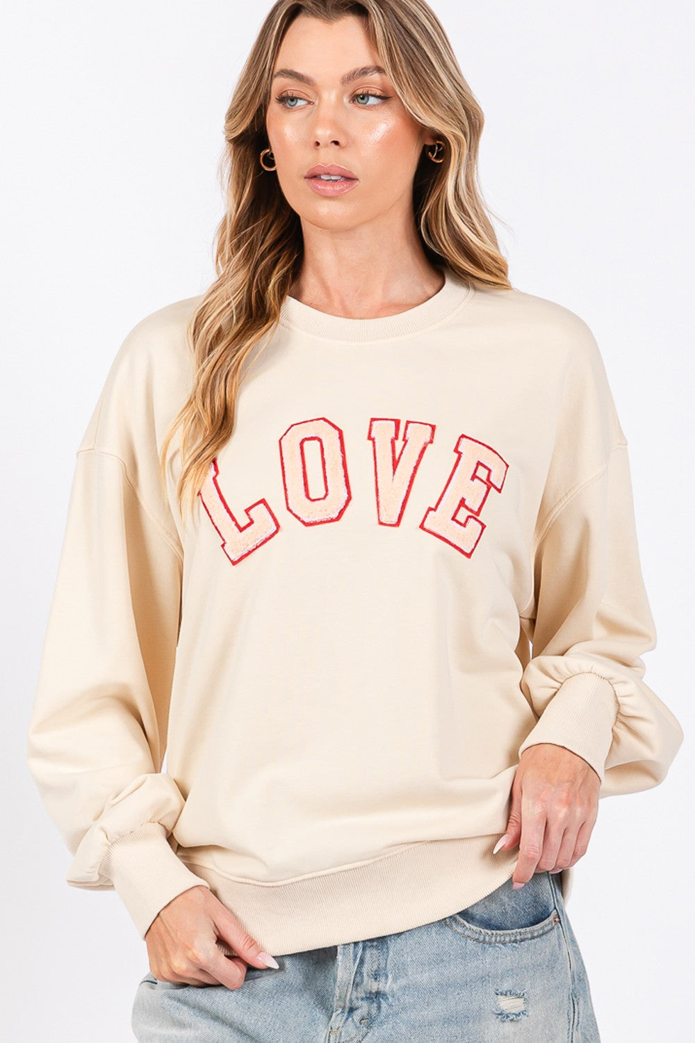 SAGE + FIG LOVE Path Applique Drop Shoulder Sweatshirt-TOPS / DRESSES-[Adult]-[Female]-2022 Online Blue Zone Planet