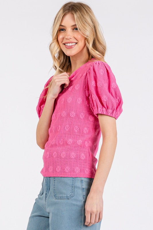 Mittoshop Flower Pattern Round Neck Short Sleeve Top-TOPS / DRESSES-[Adult]-[Female]-2022 Online Blue Zone Planet