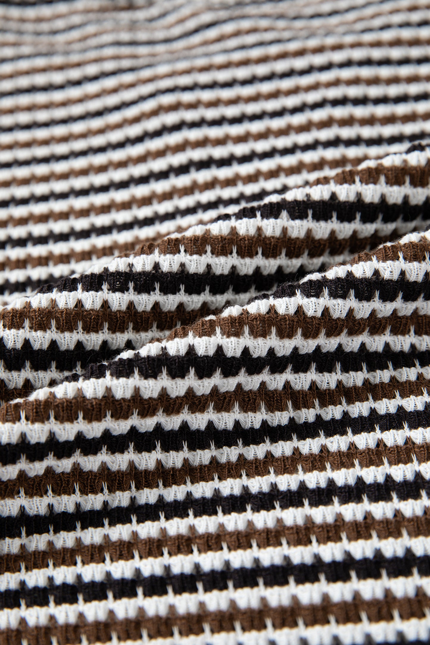 Brown Faux Two Piece Textured Striped Round Neck Long Sleeve T Shirt-Tops/Long Sleeve Tops-[Adult]-[Female]-2022 Online Blue Zone Planet