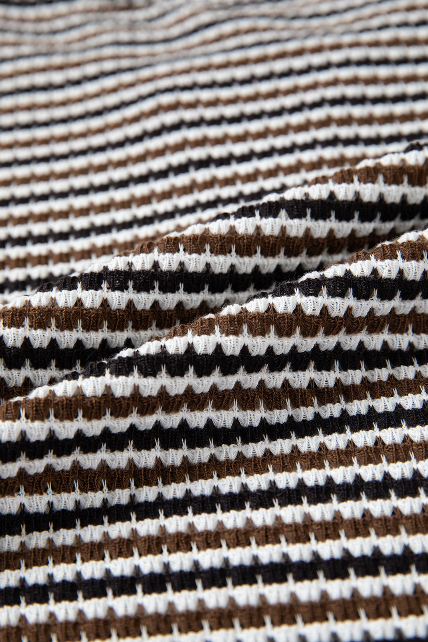 Brown Faux Two Piece Textured Striped Round Neck Long Sleeve T Shirt-Tops/Long Sleeve Tops-[Adult]-[Female]-2022 Online Blue Zone Planet