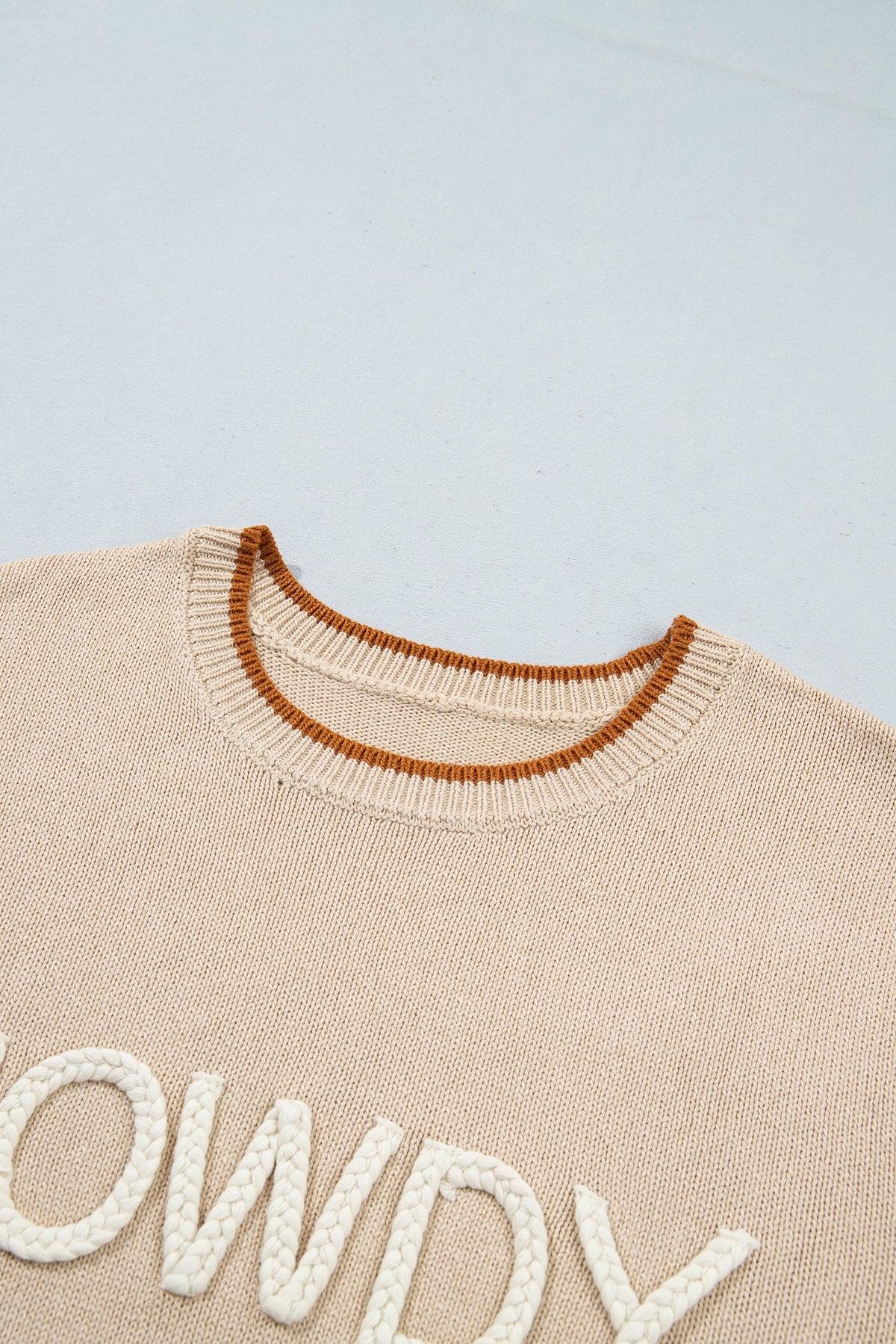 Parchment Corder HOWDY Letter Graphic Crew Neck Relaxed Sweater-TOPS / DRESSES-[Adult]-[Female]-2022 Online Blue Zone Planet