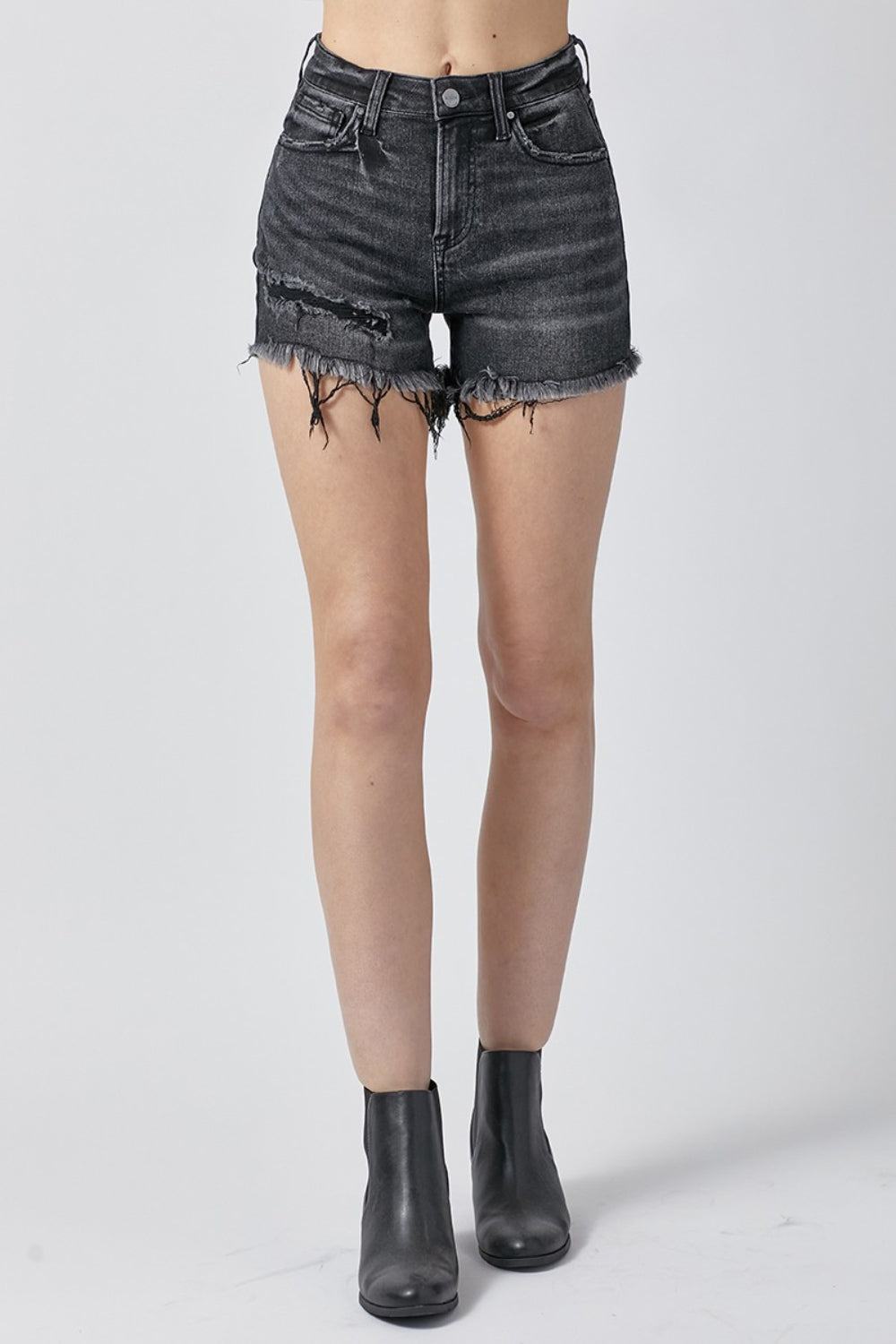 RISEN Raw Hem Denim Shorts with Pockets-BOTTOMS SIZES SMALL MEDIUM LARGE-[Adult]-[Female]-2022 Online Blue Zone Planet