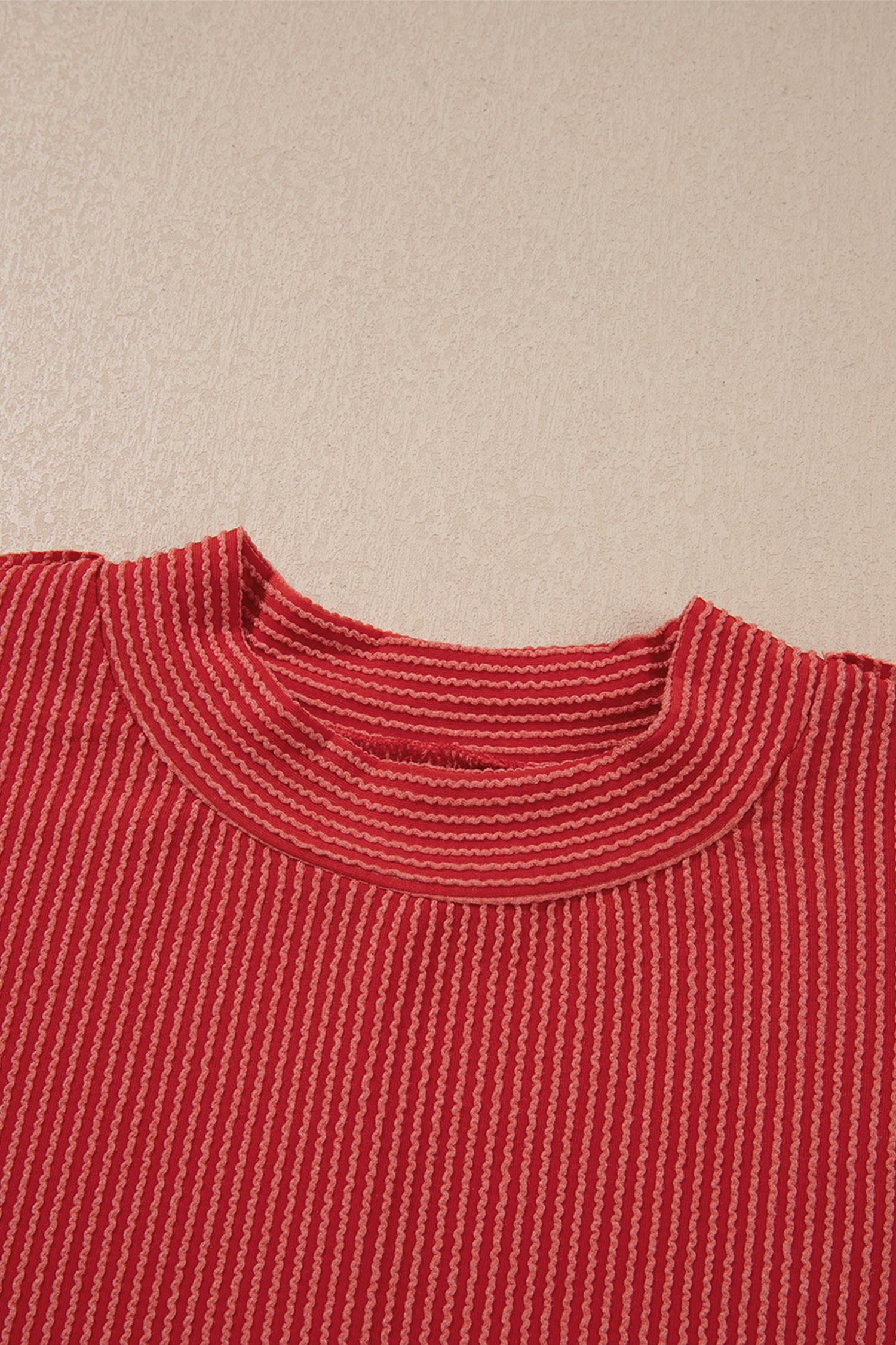 Fiery Red Twist Ribbed Tunic Round Neck Bracelet Sleeve Plus Size Blouse-Bracelet-[Adult]-[Female]-2022 Online Blue Zone Planet