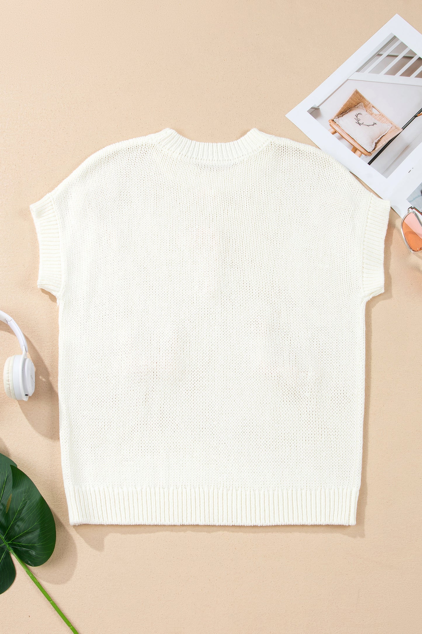 White Short Sleeve Knit Contrast Bow Knot Loose Sweater-TOPS / DRESSES-[Adult]-[Female]-2022 Online Blue Zone Planet
