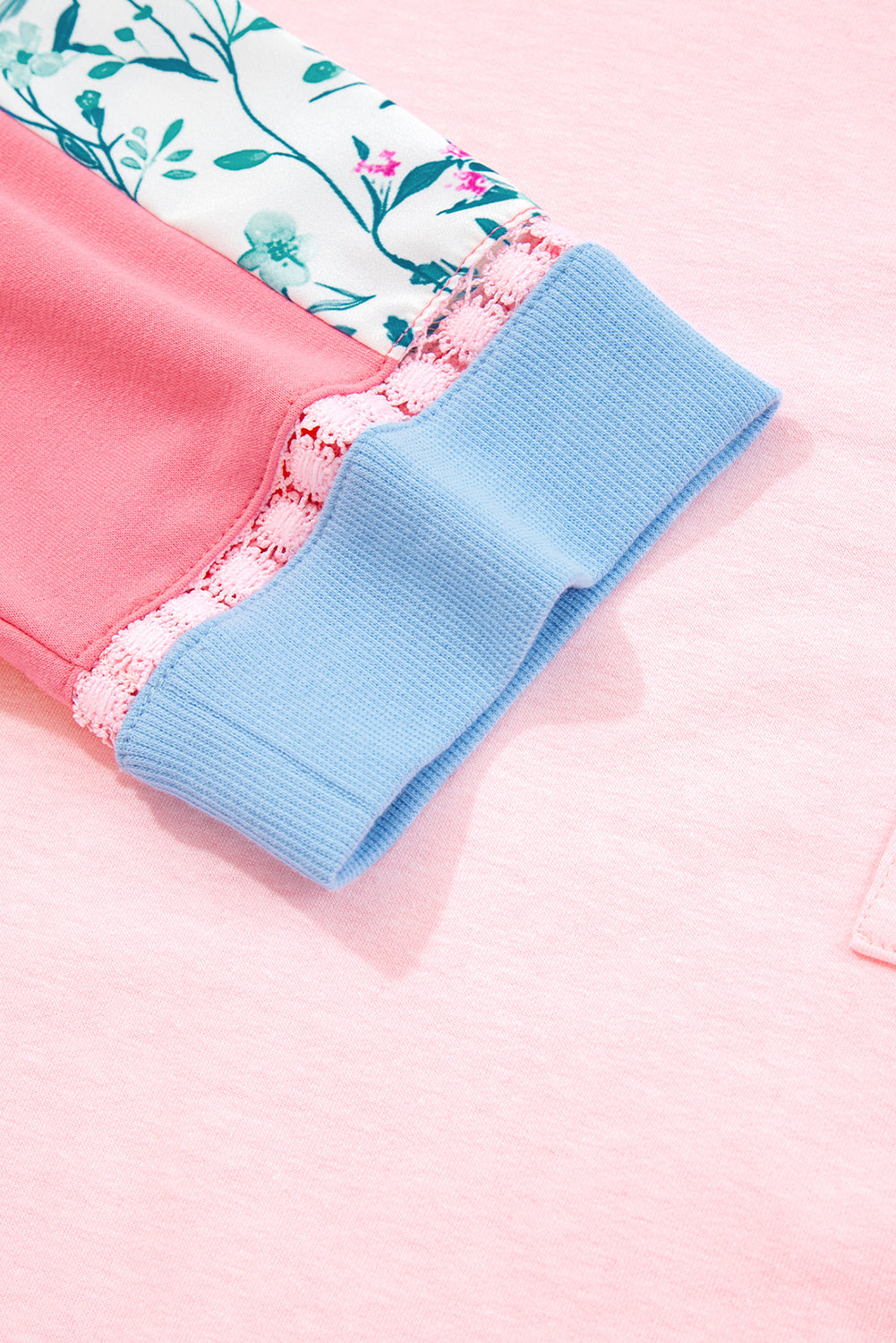 Light Pink Floral Colorblock Patchwork Chest Pocket Notched Neck Long Sleeve Top-Tops/Long Sleeve Tops-[Adult]-[Female]-2022 Online Blue Zone Planet
