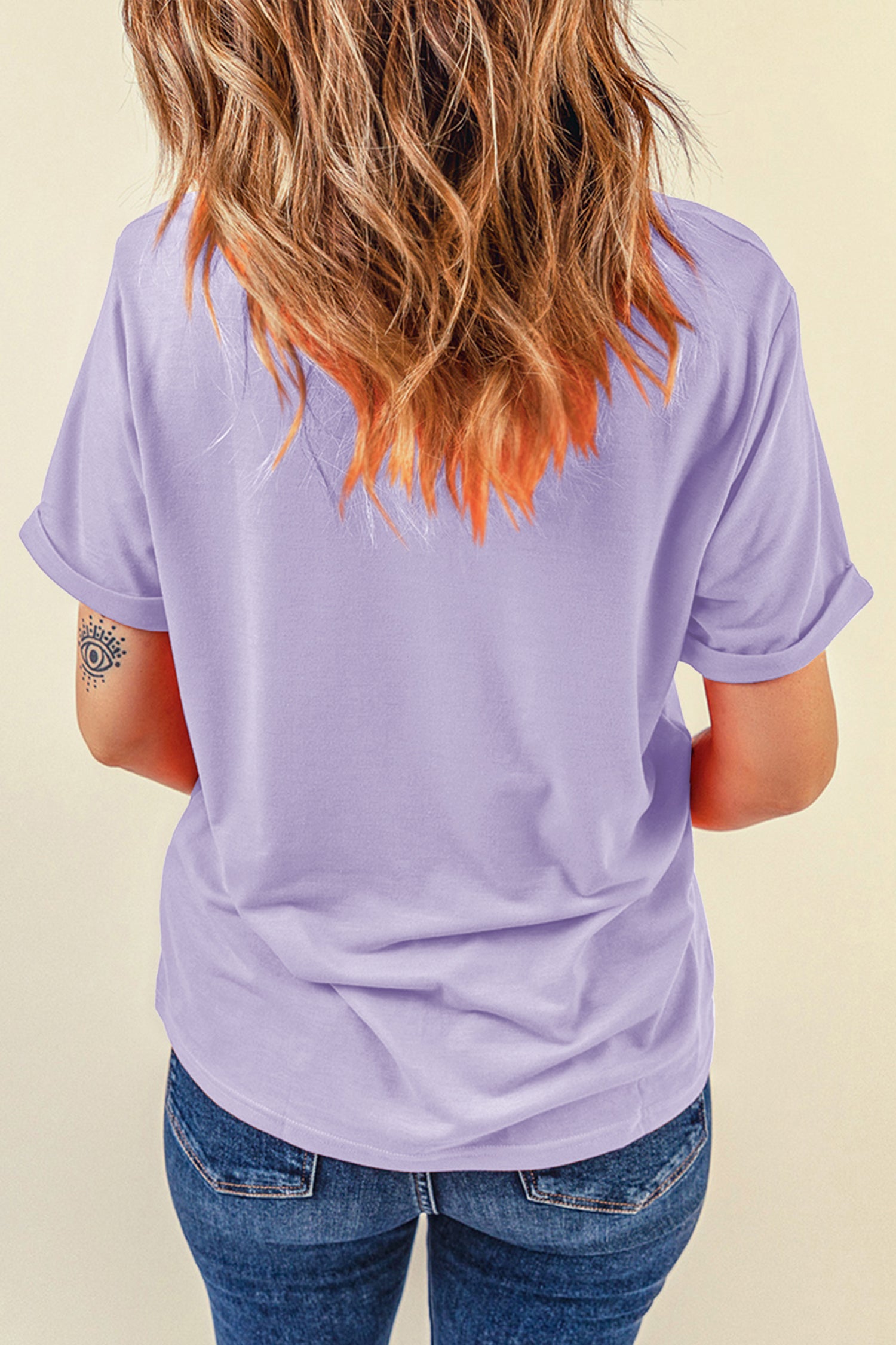 Orchid Petal Casual Plain Crew Neck Tee-Tops/Tops & Tees-[Adult]-[Female]-2022 Online Blue Zone Planet