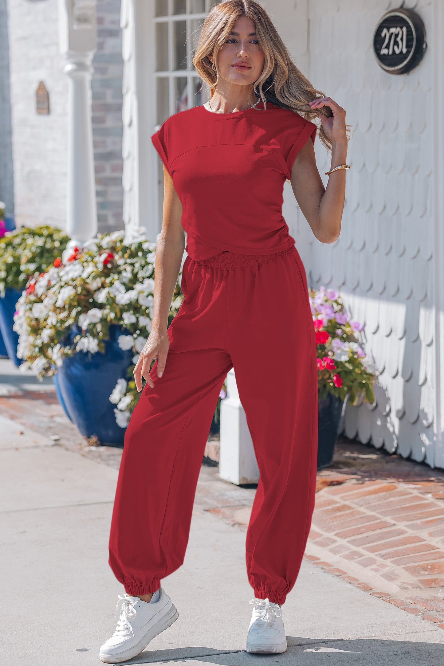 Yellow Cream Solid Color Cropped Tank Top and Jogger Pants Set-Two Piece Sets/Pant Sets-[Adult]-[Female]-2022 Online Blue Zone Planet