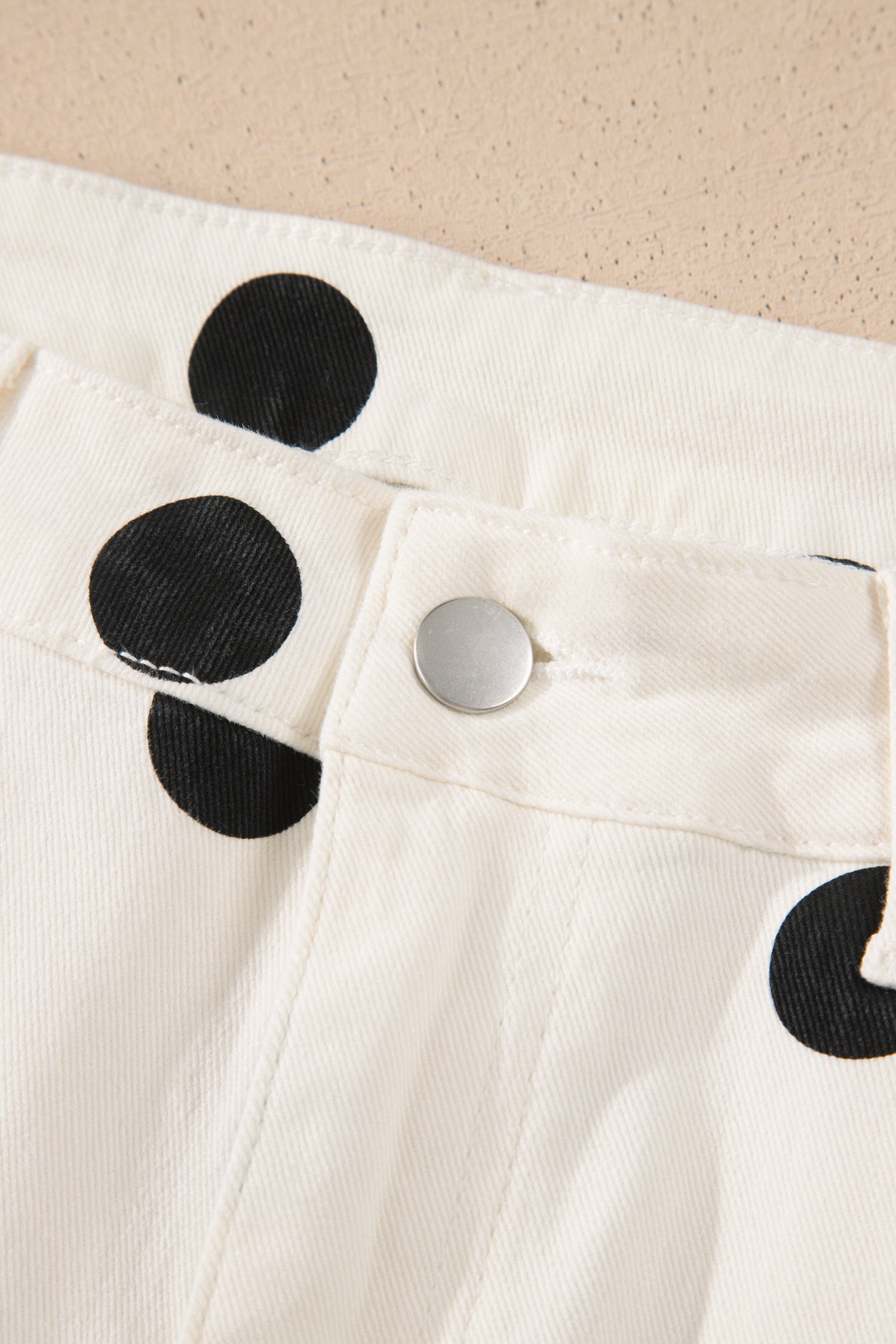 White Polka Dot Print Wide Leg Ankle-Length Jeans-Bottoms/Jeans-[Adult]-[Female]-2022 Online Blue Zone Planet