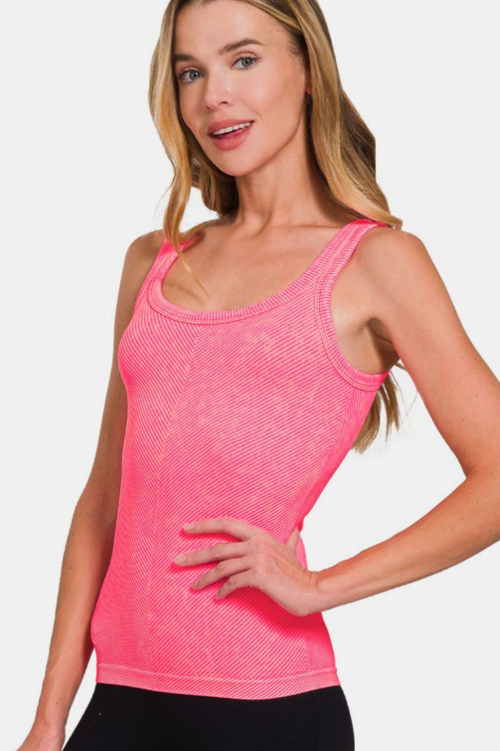 Zenana Ribbed Scoop Neck Tank-TOPS / DRESSES-[Adult]-[Female]-N Coral Fuchsia-S/M-2022 Online Blue Zone Planet