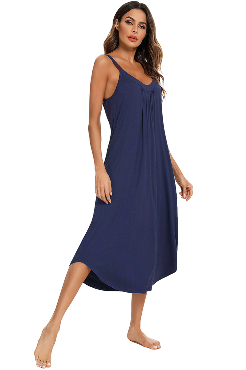 V-Neck Midi Lounge Dress-[Adult]-[Female]-2022 Online Blue Zone Planet