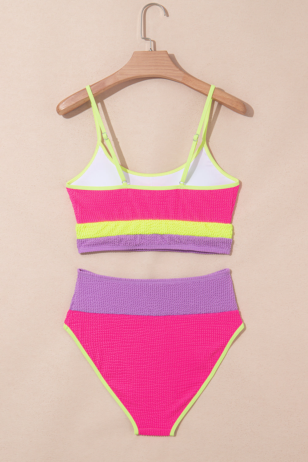 Rose Red Color Block High Waisted Sexy Bikini Set-Swimwear/High Waisted Swimsuit-[Adult]-[Female]-2022 Online Blue Zone Planet