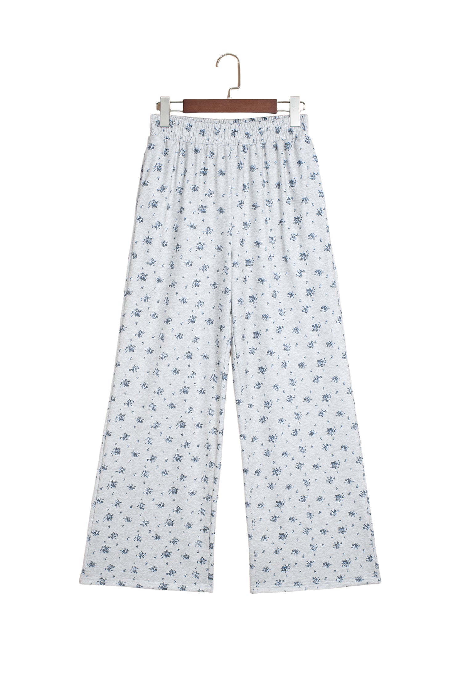 Gray Floral Print Elastic Waist Full Length Regular Pants-Bottoms/Pants & Culotte-[Adult]-[Female]-2022 Online Blue Zone Planet