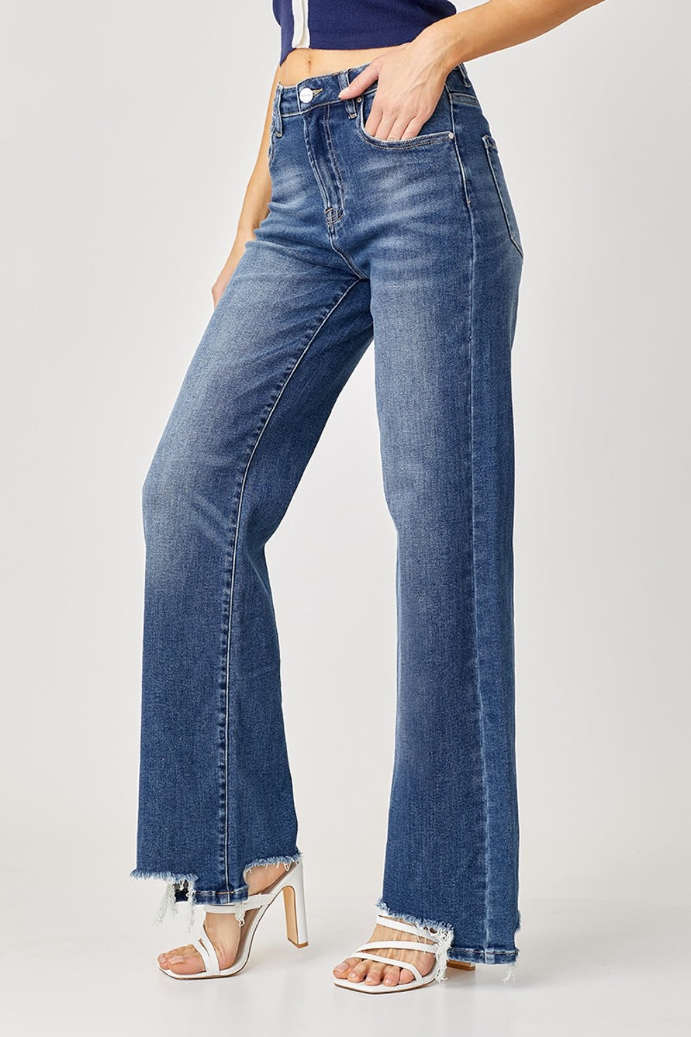 Blue Zone Planet | Risen Full Size High Rise Frayed Hem Wide Leg Jeans-TOPS / DRESSES-[Adult]-[Female]-2022 Online Blue Zone Planet