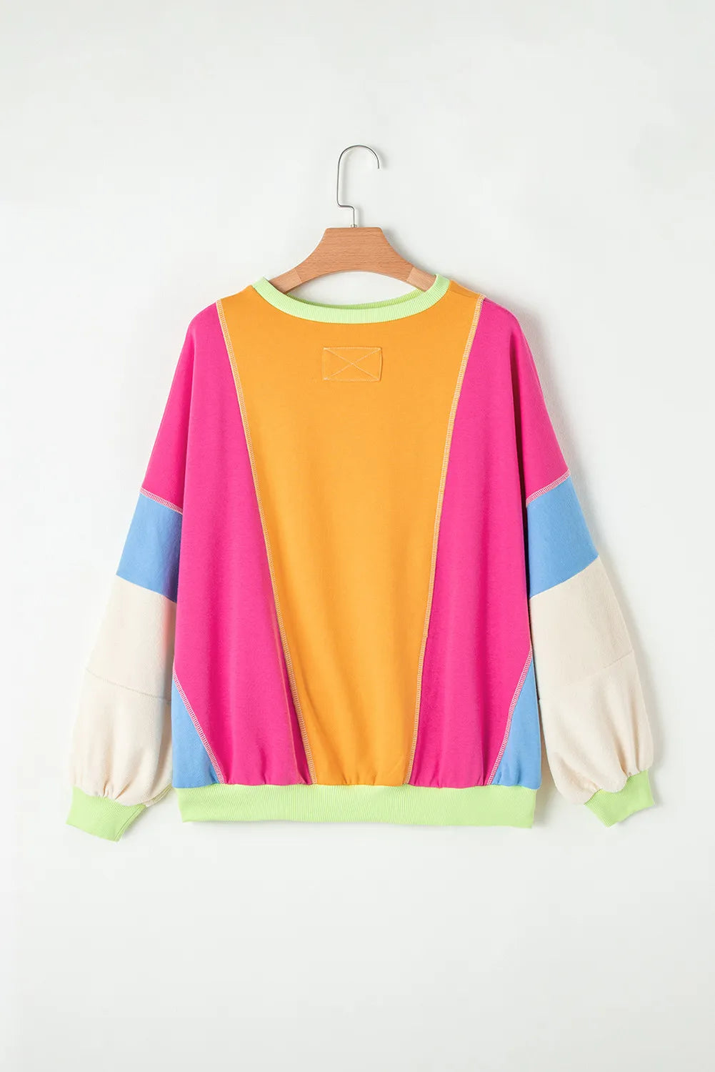 Color Block Round Neck Long Sleeve Top-TOPS / DRESSES-[Adult]-[Female]-2022 Online Blue Zone Planet