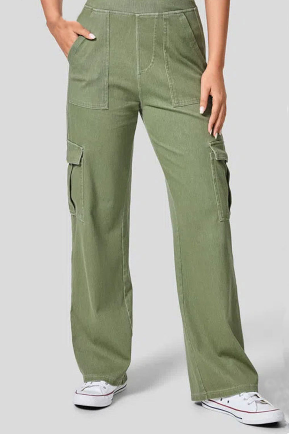 High Waist Straight Leg Cargo Jeans-BOTTOMS SIZES SMALL MEDIUM LARGE-[Adult]-[Female]-Matcha Green-XS-2022 Online Blue Zone Planet