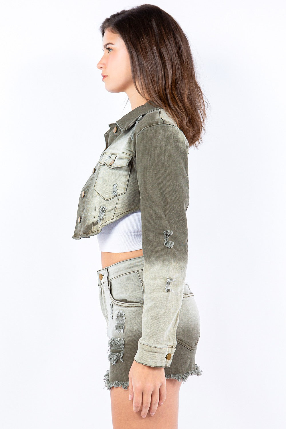 American Bazi Distressed Ombre Washed Cropped Denim Jacket-TOPS / DRESSES-[Adult]-[Female]-2022 Online Blue Zone Planet