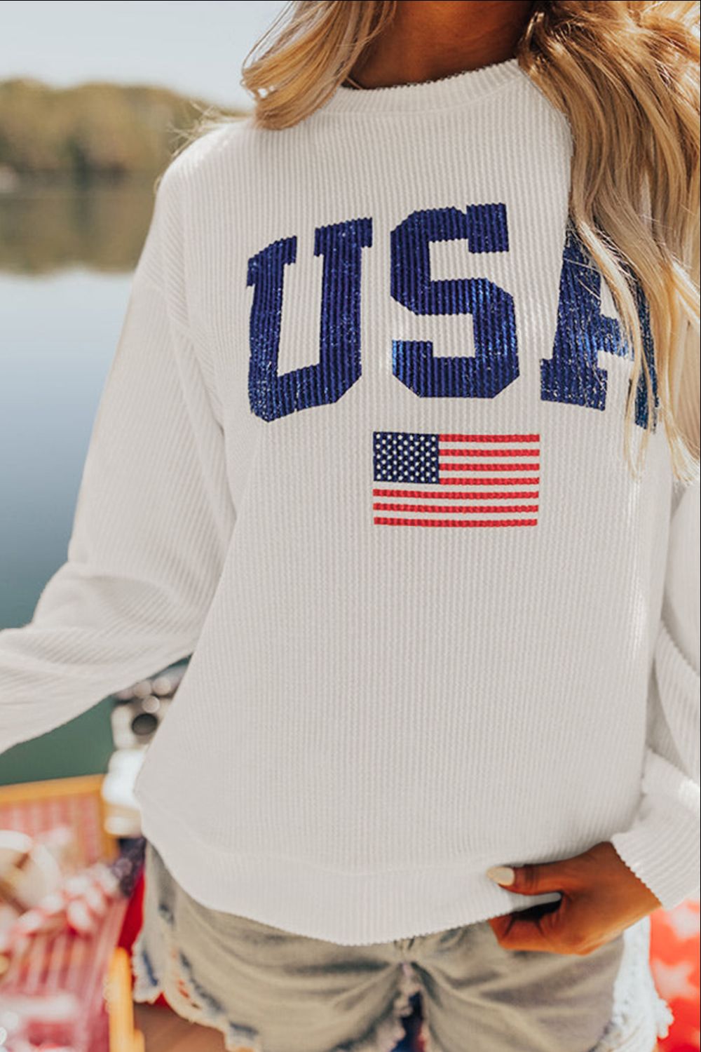 US Flag Corded Long Sleeve Sweatshirt-TOPS / DRESSES-[Adult]-[Female]-2022 Online Blue Zone Planet