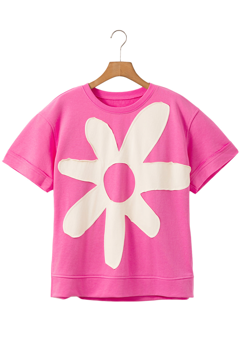 Sachet Pink 60s Flower Applique Slits T-Shirt-T Shirts-[Adult]-[Female]-2022 Online Blue Zone Planet