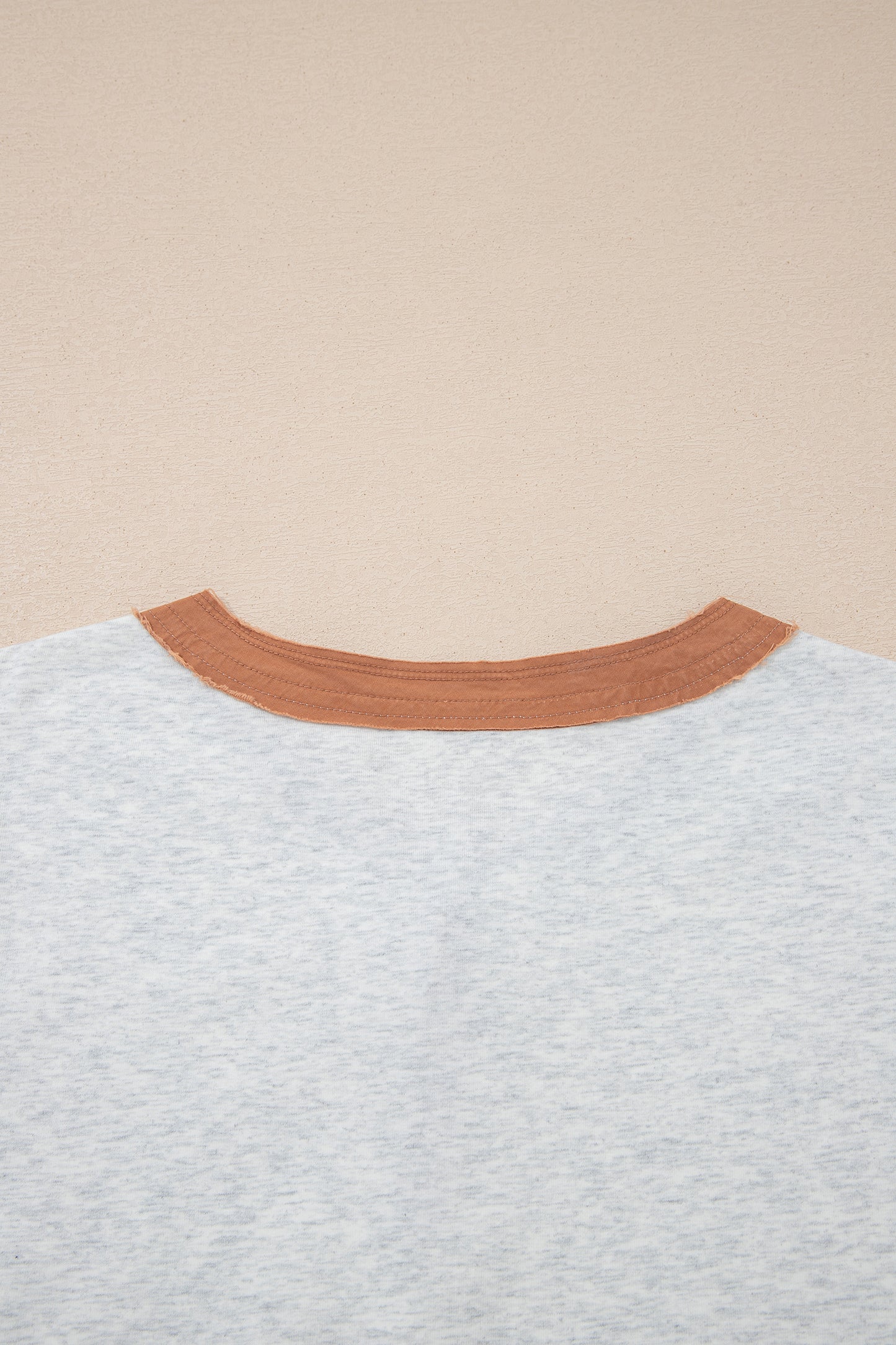 Light Grey Raw Seam Color Block Detail Buttoned Henley Tee-Tops/Tops & Tees-[Adult]-[Female]-2022 Online Blue Zone Planet